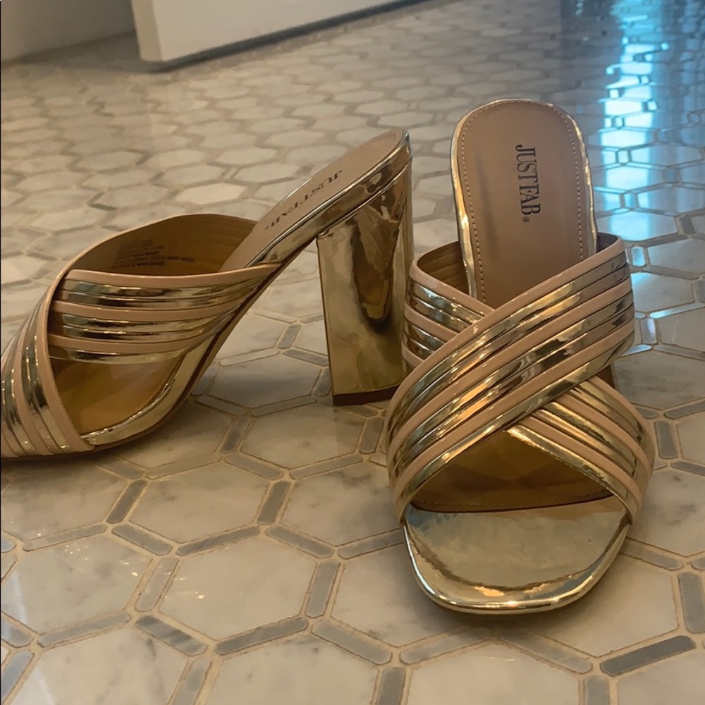 Just fab gold and nude heeled sandals